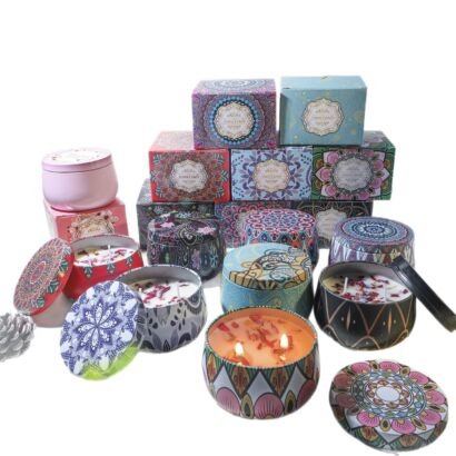 Bohemian floral tin scented candle collection, dried flower aromatherapy candle set with gift boxes, multi-style home fragrance tins