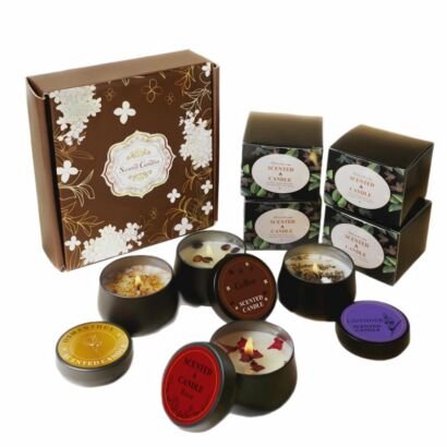 Set of mini tin scented candles with gift box, assorted dried flower aromatherapy candle set, holiday gift candle pack