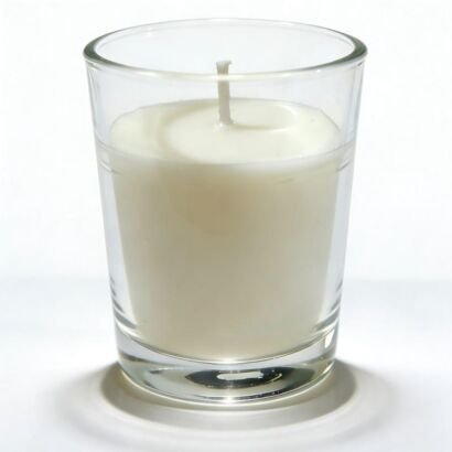 White soy wax scented candle in clear glass tumbler, simple home aromatherapy candle