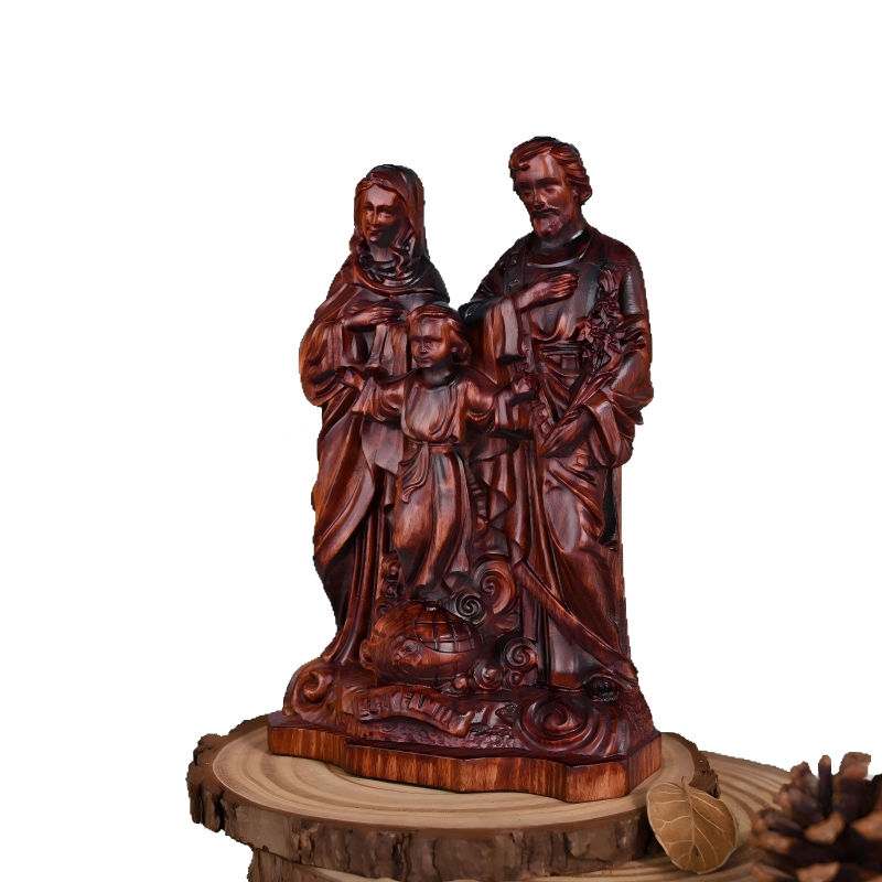 Handcrafted Wooden Holy Family Statue - Catholic Figurine & Religious Home Decor - Image 3