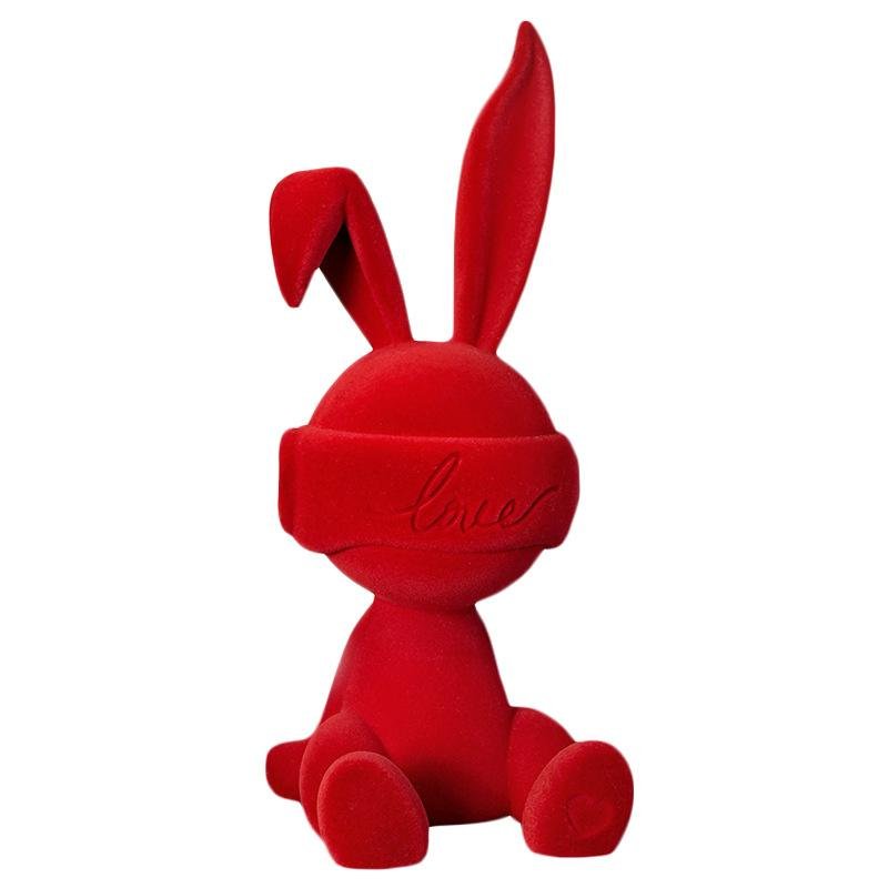 The "Love Blind" Crimson Velvet Flocked Rabbit Sculpture | Nordic Pop-Art Luxury Home Figurine - Image 6