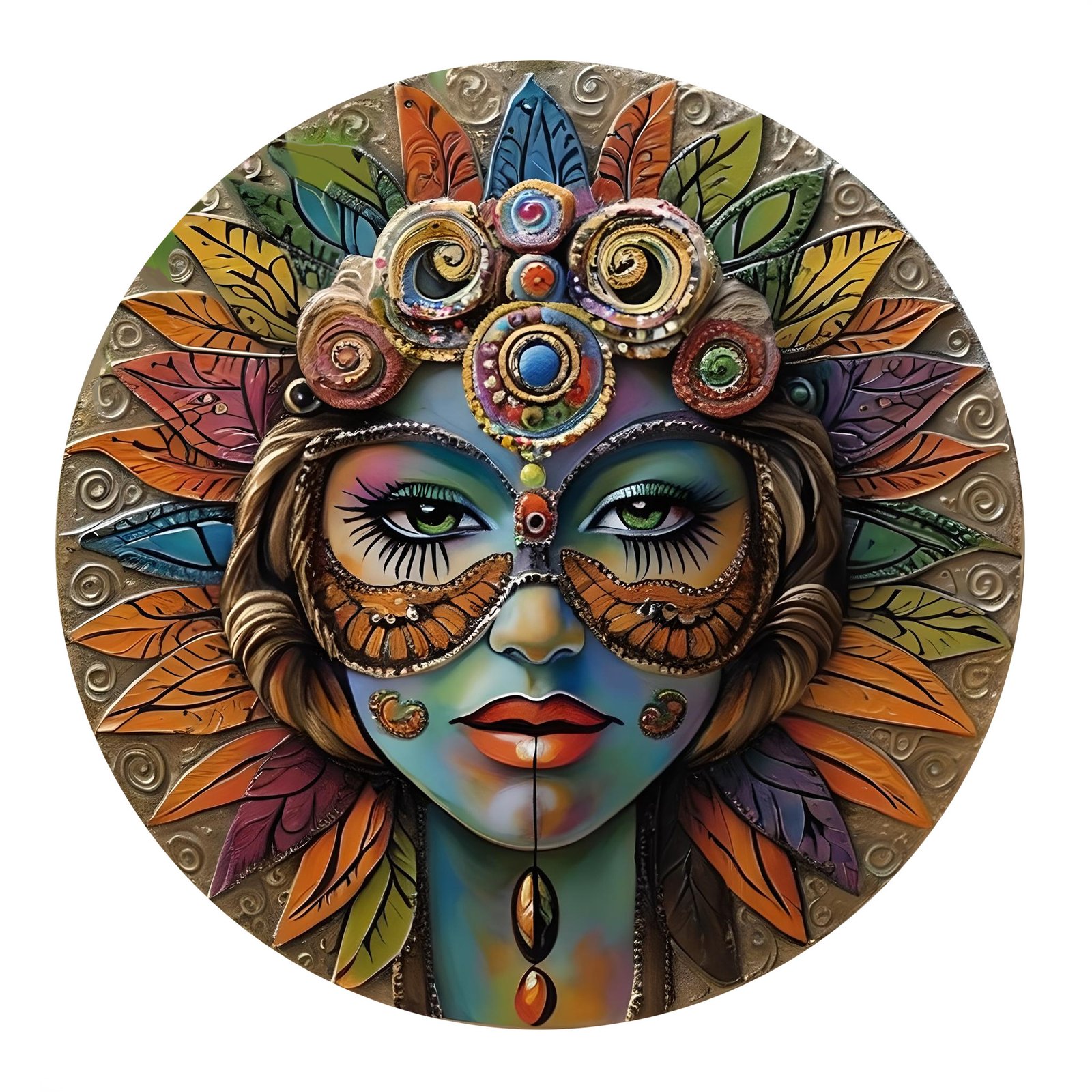 Boho Tribal Woman Face Round Aluminum Metal Sign - Image 2
