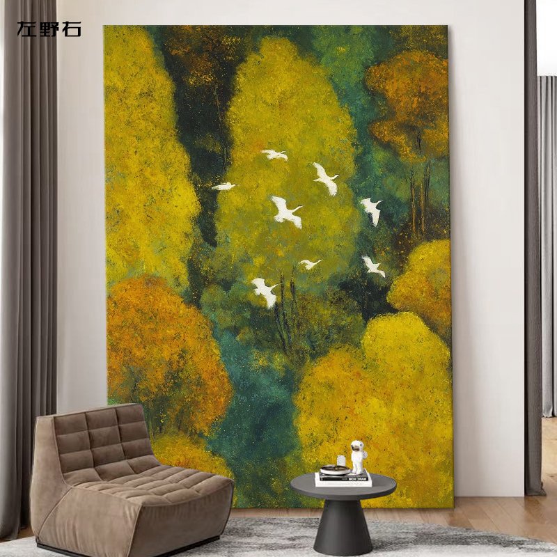 Egrets in the Golden Forest" Abstract Impressionist Oil Painting - Image 3