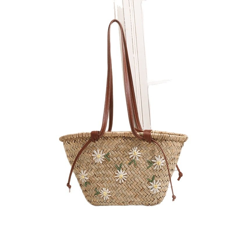 The Meadow Daisy Basket Tote: Embroidered Straw Market Bag - Image 4