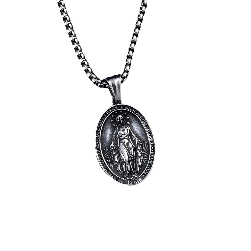 Vintage Miraculous Medal Sterling Silver Necklace, Catholic Religious Protection Jewelry - Image 5