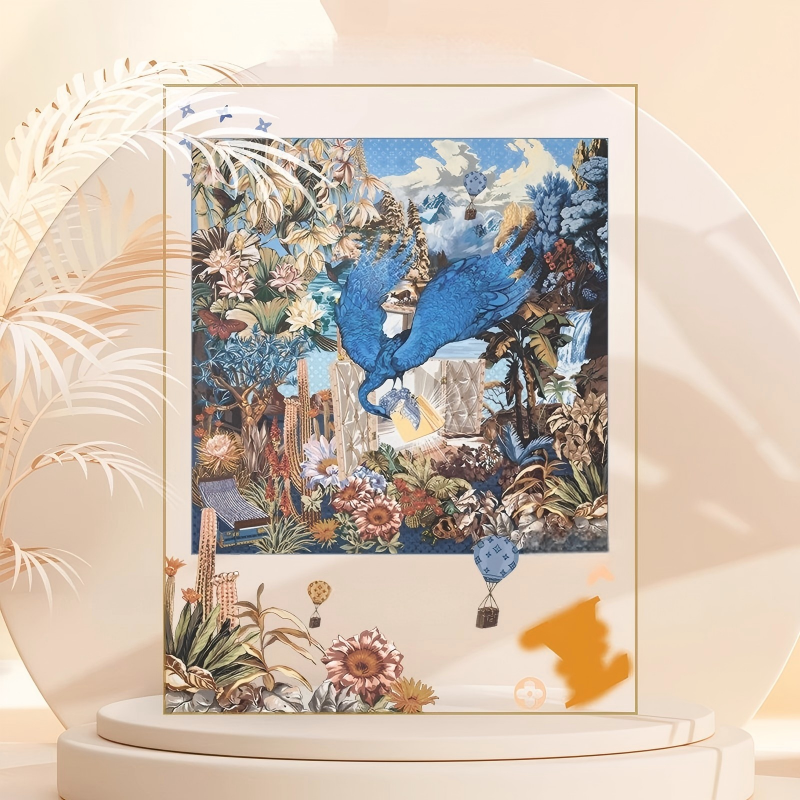Surreal Botanical Silk Scarf Framed Wall Art, 3D Acrylic Shadow Box Luxury Wall Decor - Image 3