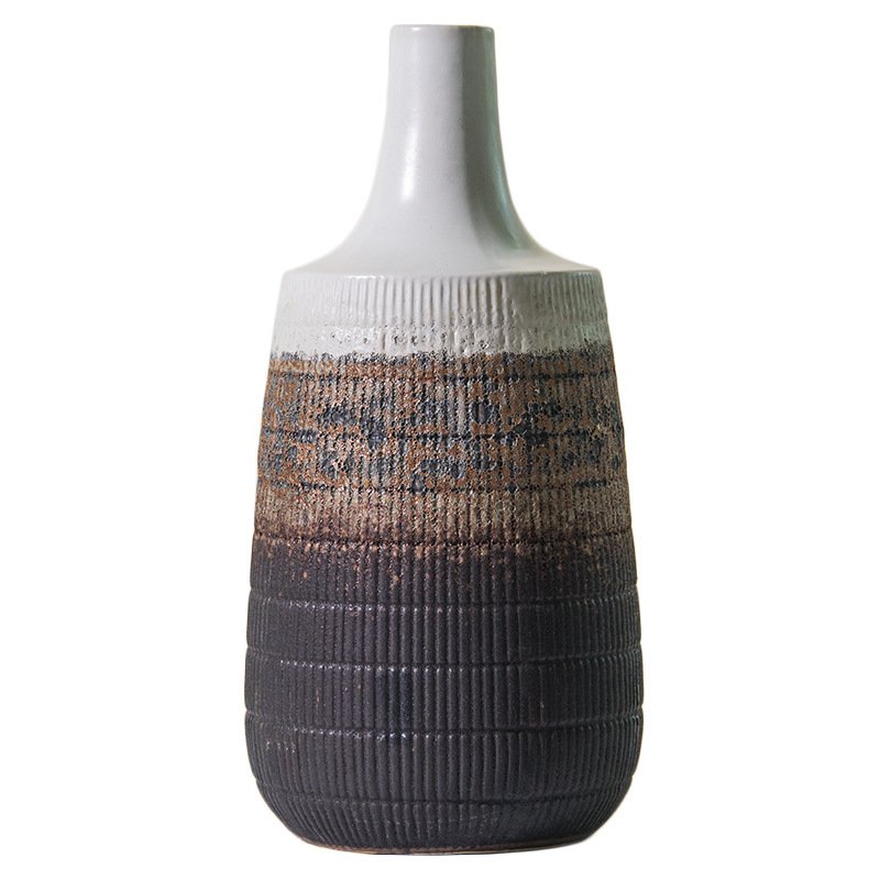 Tri-Tone Reactive Glaze Ribbed Ceramic Vase Set - Image 6