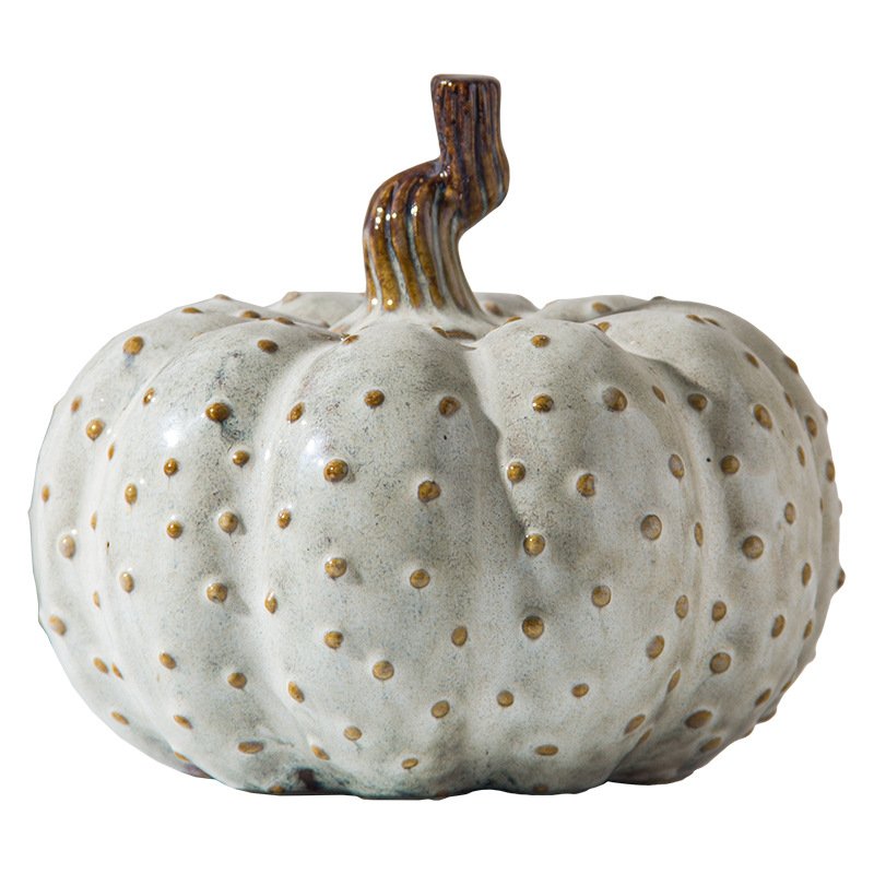 Country Cottage Dotted Oatmeal Ceramic Pumpkin - Image 6