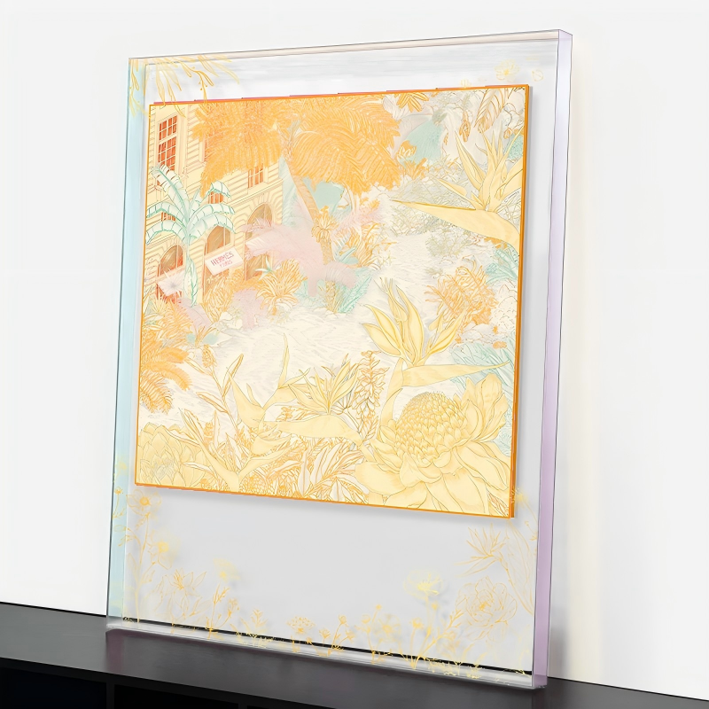 French Manor Botanical Silk Scarf Wall Art, Frosted Acrylic Shadow Box Luxury Decor - Image 5
