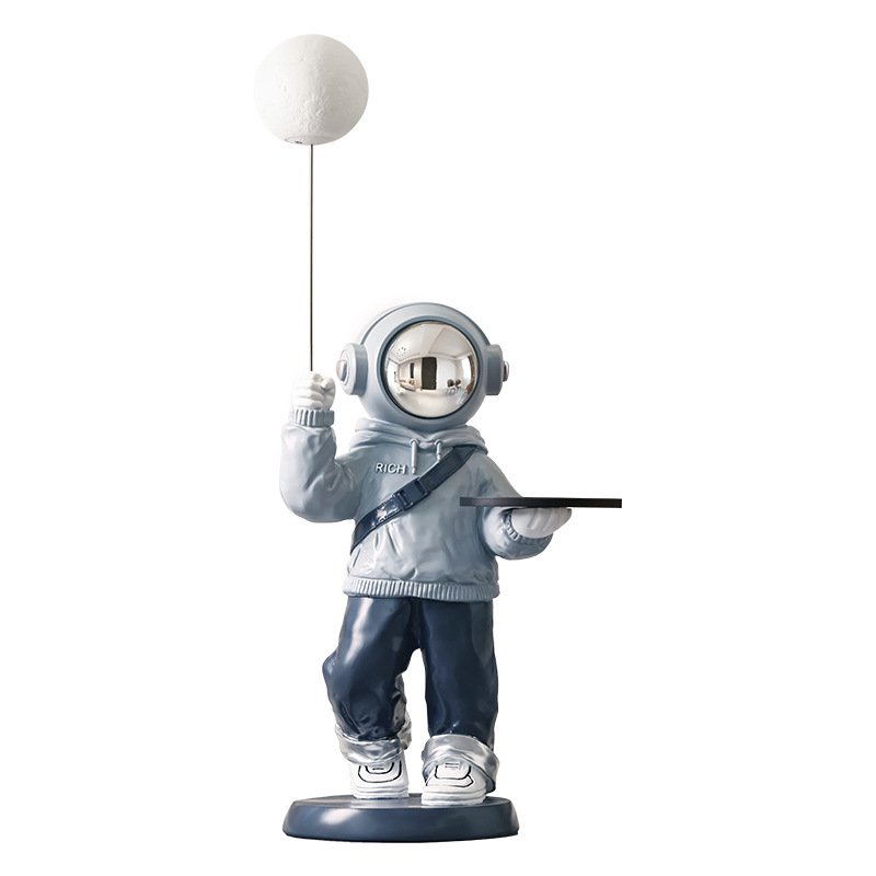 Cosmic Voyager "Rich" Astronaut Floor Sculpture | Luxury Moon Lamp & Valet Tray Stand - Image 5