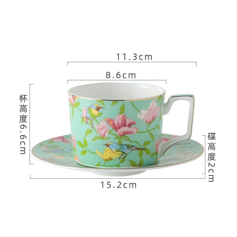 Chinoiserie Pastoral Floral Bone China Teacup & Saucer Set - Image 6