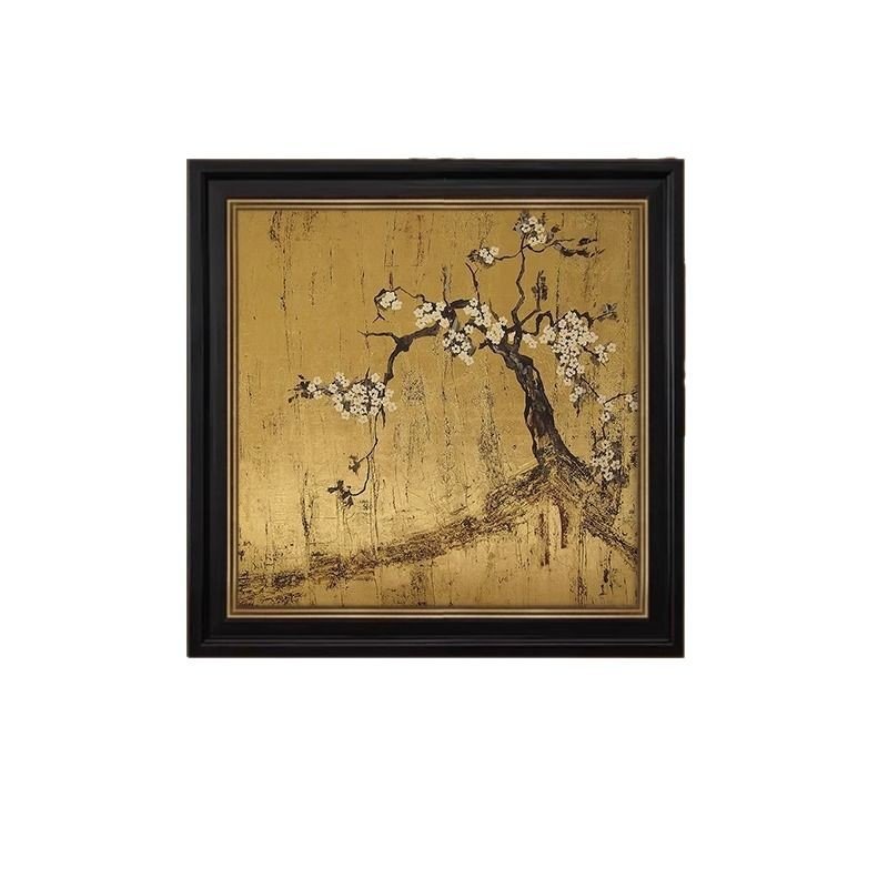 Hand Painted Gold Leaf Plum Blossom Chinoiserie Wall Art - Image 3