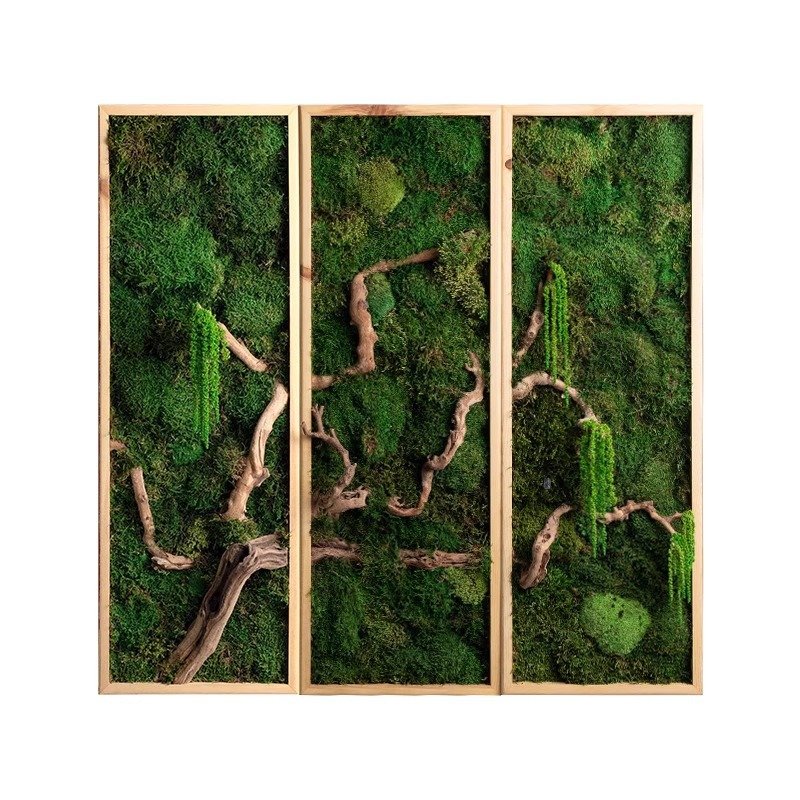 Preserved Moss Driftwood 3-Piece Triptych Biophilic Wall Art Wood Frame Spa Lounge Decor - Image 3