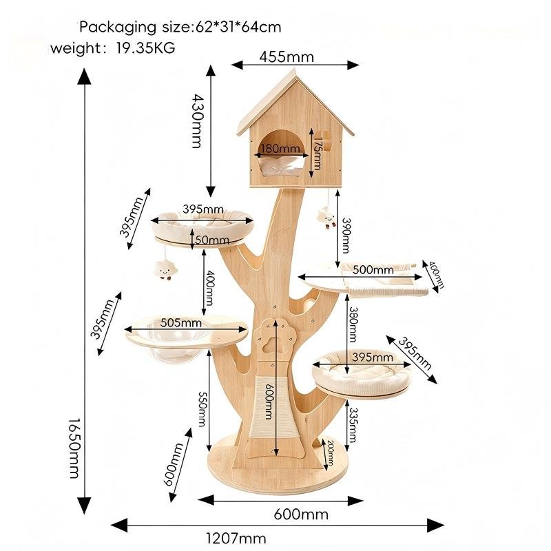 PetPalace Luxury Solid Wood Cat Tree Mansion - Image 8