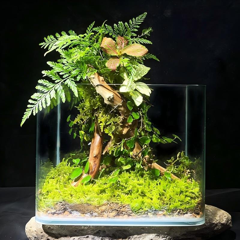 Square Clear Glass Driftwood Moss Terrarium - Image 4