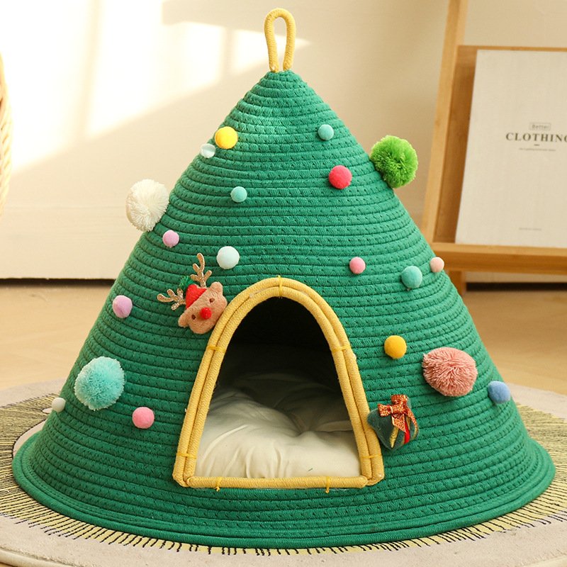 Hand-Woven Cotton Rope Christmas Tree Cat Cave Bed - Image 5