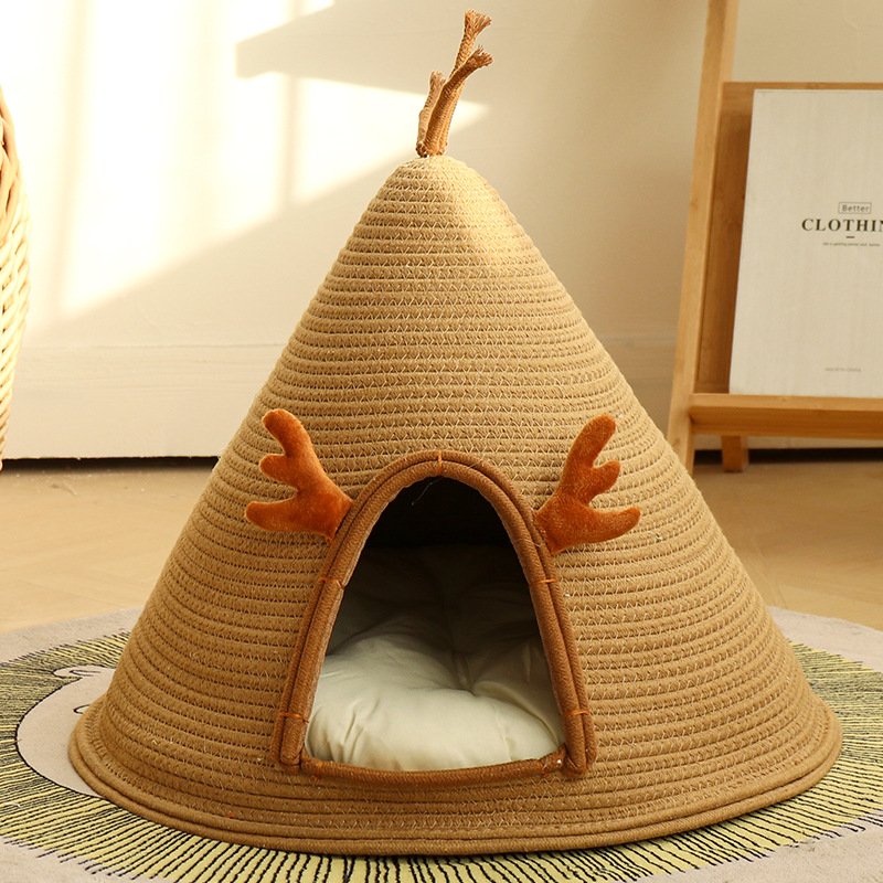 Hand-Woven Cotton Rope Christmas Tree Cat Cave Bed - Image 6