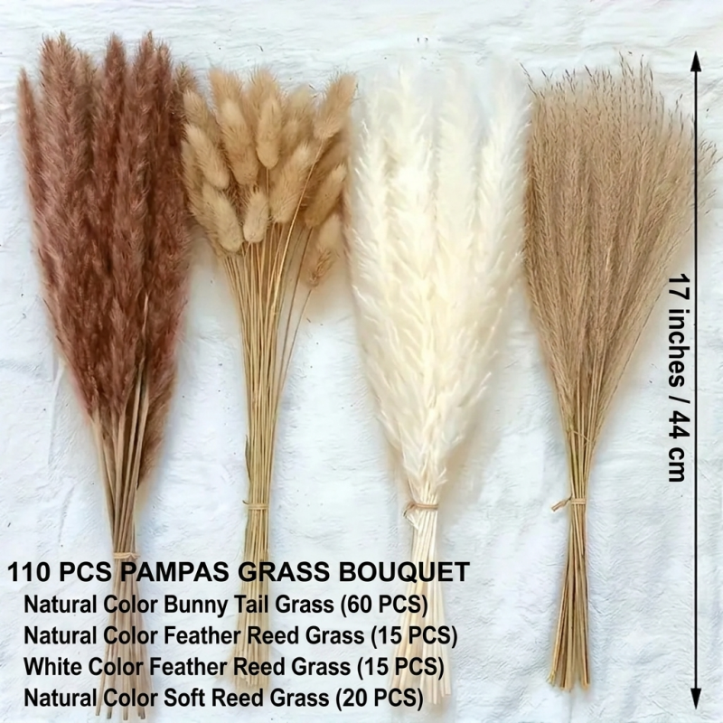 EarthyVibe 110-Piece Premium Mixed Dried Pampas Grass Bouquet - Image 6