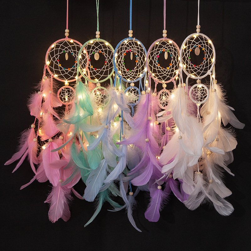 Light Pink Double-Ring Girly Dreamcatcher, Soft Pink Feather & Wood Bead Wall Hanging, Ins Cream Bedroom & Wedding Ornament, Girls Portrait Valentine Bestie Gift - Image 2