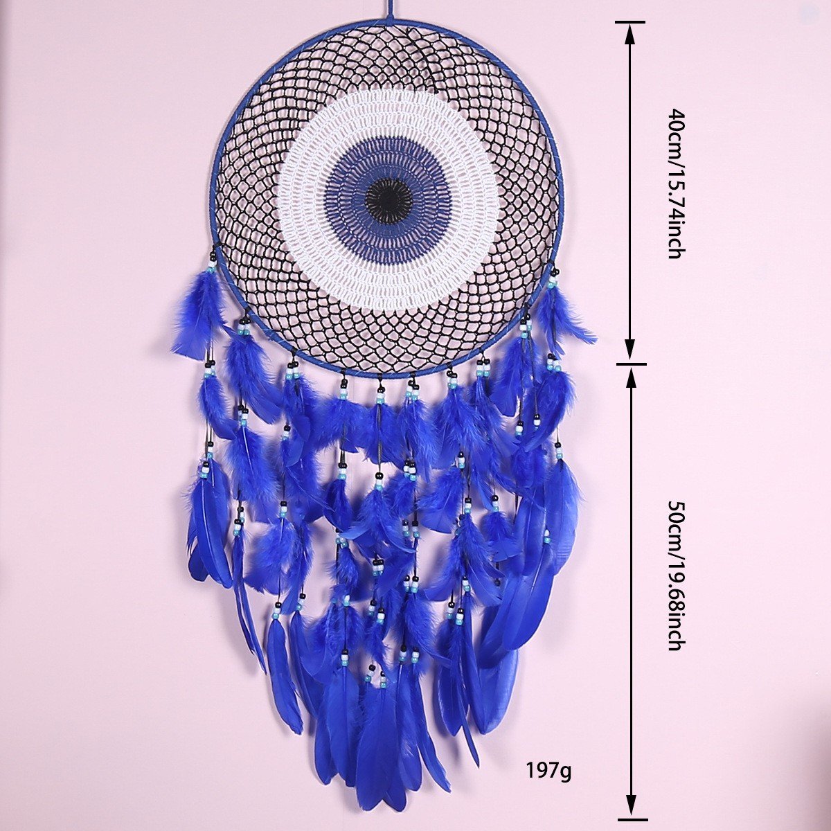 Sky Blue Gradient Mandala Crochet Dreamcatcher, All-Blue Soft Feather Bead Wall Hanging, Mediterranean Fresh Bedroom Ornament, Summer Still-Life Healing Girly Gift - Image 13