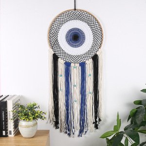 Sky Blue Gradient Mandala Crochet Dreamcatcher, All-Blue Soft Feather Bead Wall Hanging, Mediterranean Fresh Bedroom Ornament, Summer Still-Life Healing Girly Gift - Image 2