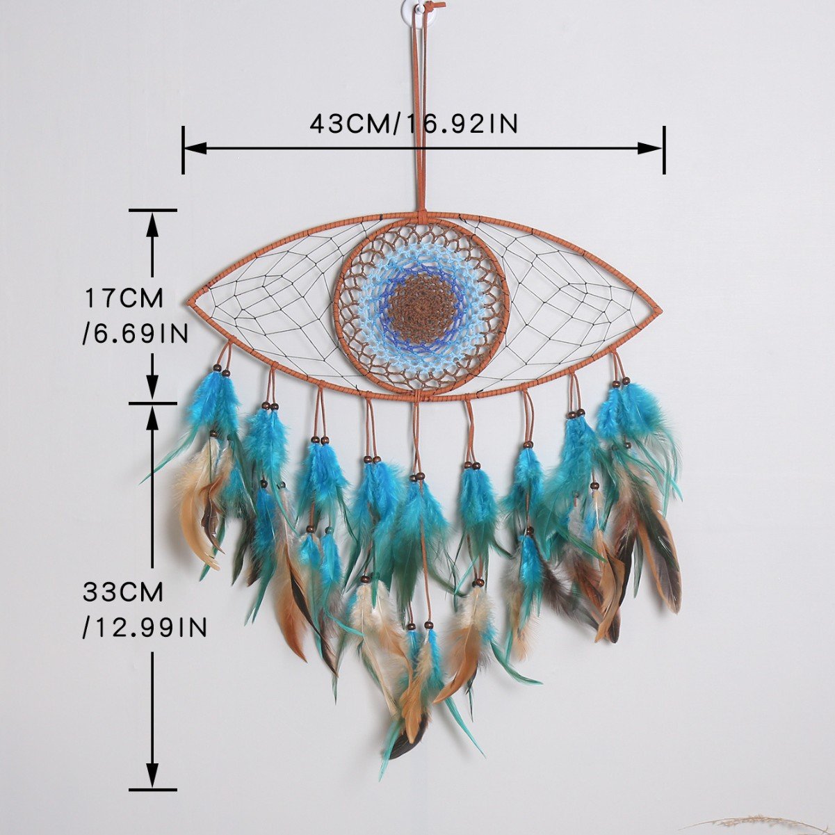 Evil Eye Blue-Black Contrast Dreamcatcher, Hand-Woven Feather Wall Hanging, Niche Alt Bedroom Ornament, Dark Cool Shooting Prop & Men’s Gift - Image 3