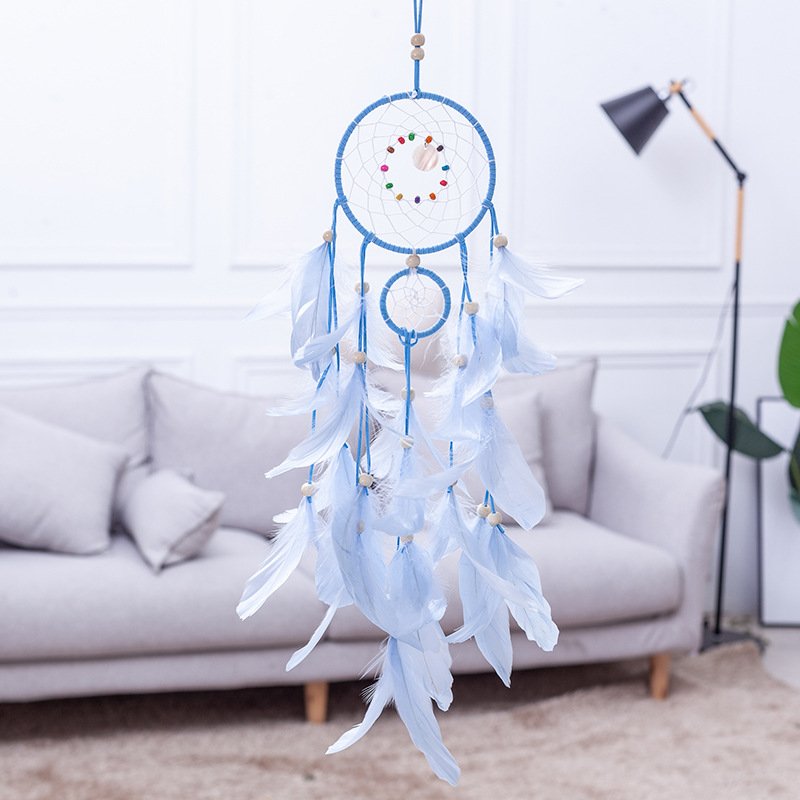 Light Pink Double-Ring Girly Dreamcatcher, Soft Pink Feather & Wood Bead Wall Hanging, Ins Cream Bedroom & Wedding Ornament, Girls Portrait Valentine Bestie Gift - Image 5