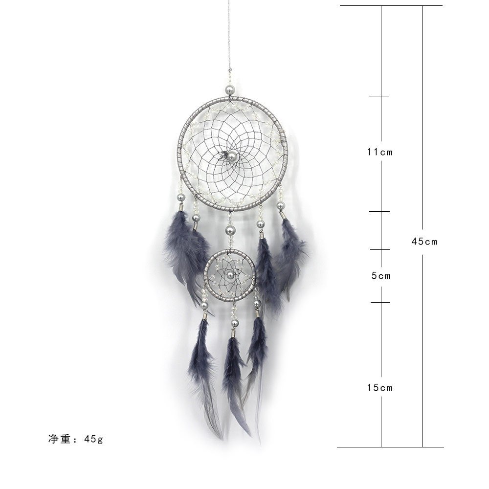 Silver Grey Double-Ring Minimalist Dreamcatcher, Matte Grey Feather & Bead Wall Hanging, Ins Cool Tone Bedroom Ornament, Still-Life Portrait Prop & Couple Gift - Image 6