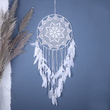 French Pure White Lace Large Flower Dreamcatcher, Multi-Layer Soft Feather Wood Bead Wall Hanging, Cream Wedding & Bedroom Ornament, Bridal Portrait Gentle Healing Gift - Image 7