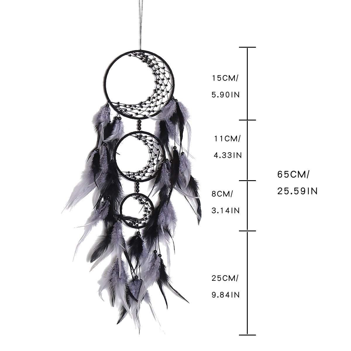 Three-Tier Nested Earth Tone Dreamcatcher, Natural Raw Feather Moon Charm Wall Hanging, Wabi-Sabi Industrial Wall Decor, Men’s Bedroom Homestay Vintage Shooting Prop - Image 2