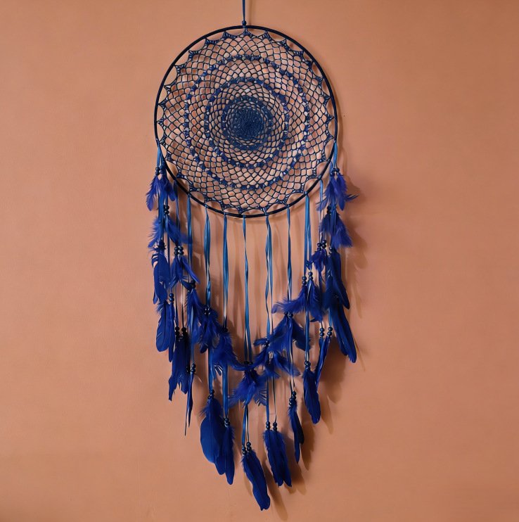 Sky Blue Gradient Mandala Crochet Dreamcatcher, All-Blue Soft Feather Bead Wall Hanging, Mediterranean Fresh Bedroom Ornament, Summer Still-Life Healing Girly Gift - Image 10