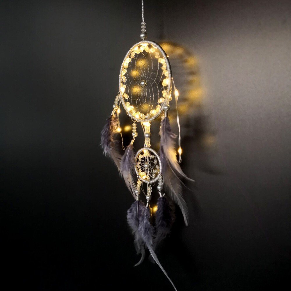 Silver Grey Double-Ring Minimalist Dreamcatcher, Matte Grey Feather & Bead Wall Hanging, Ins Cool Tone Bedroom Ornament, Still-Life Portrait Prop & Couple Gift - Image 7