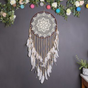 French Pure White Lace Large Flower Dreamcatcher, Multi-Layer Soft Feather Wood Bead Wall Hanging, Cream Wedding & Bedroom Ornament, Bridal Portrait Gentle Healing Gift - Image 10