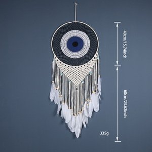 Sky Blue Gradient Mandala Crochet Dreamcatcher, All-Blue Soft Feather Bead Wall Hanging, Mediterranean Fresh Bedroom Ornament, Summer Still-Life Healing Girly Gift - Image 12