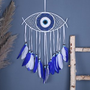 Evil Eye Blue-Black Contrast Dreamcatcher, Hand-Woven Feather Wall Hanging, Niche Alt Bedroom Ornament, Dark Cool Shooting Prop & Men’s Gift - Image 11